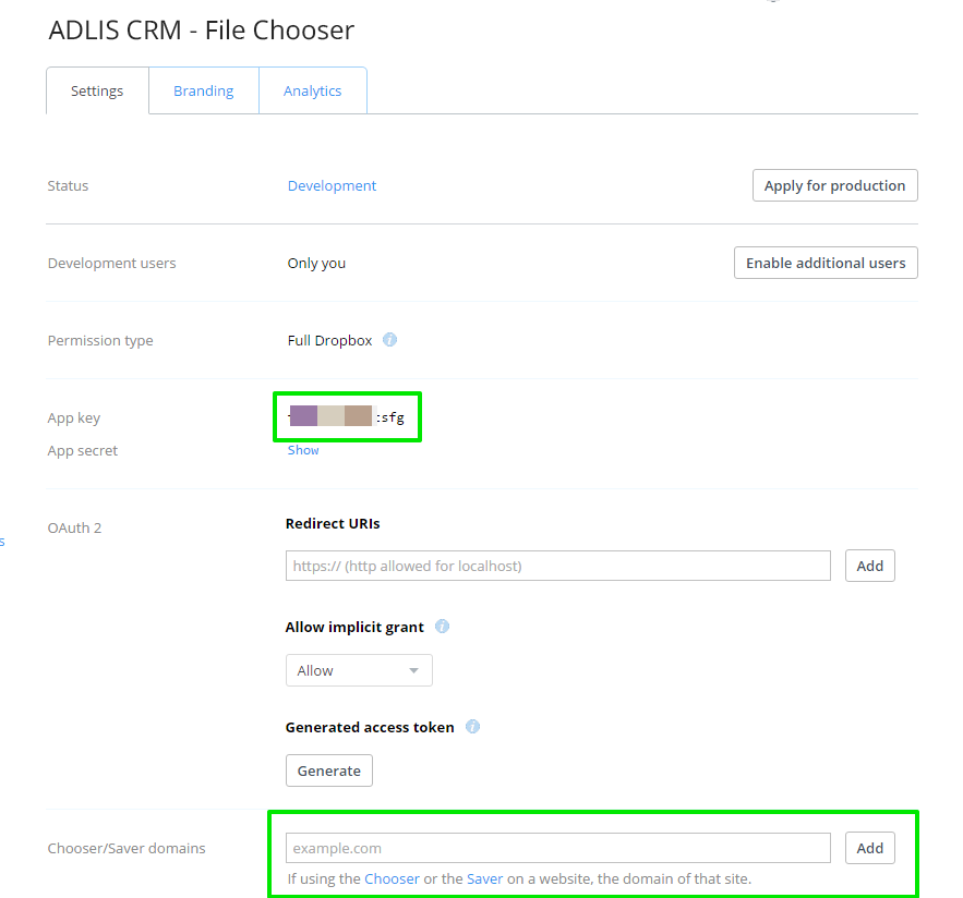 Dropbox App Create