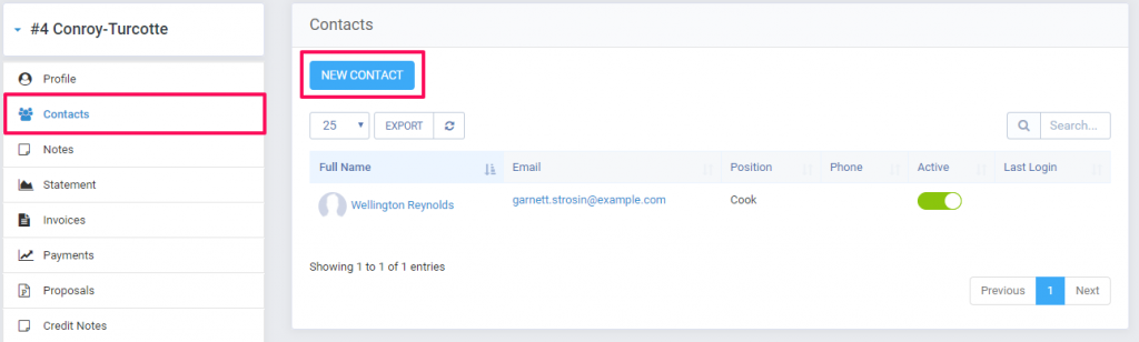 Create new customer contact