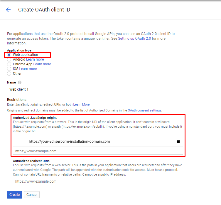 Google Developers Console Create oAuth Client ID